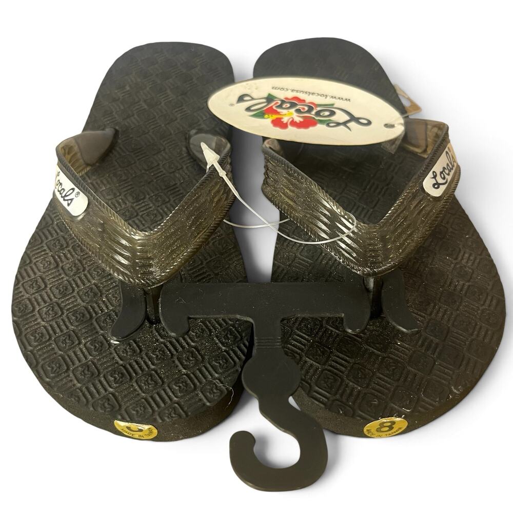 New Kids Locals Hawaii Flip Flops Slippahs 11.5 12 Black Clear Strap Surf 8"sole